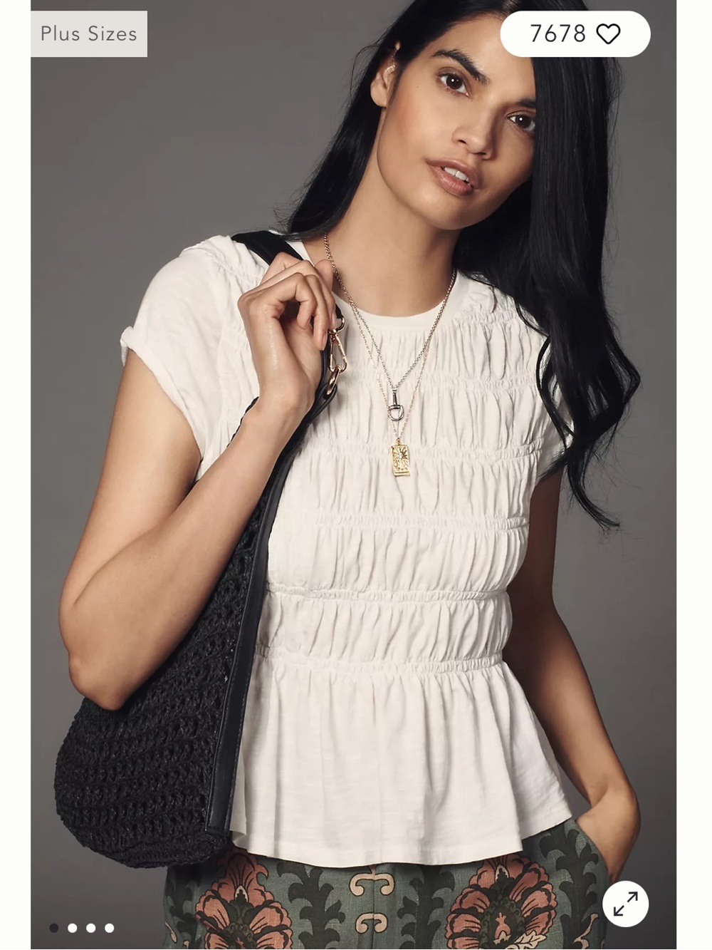 Pilcro by Anthropologie White Smocked Peplum Top XL Short Sleeve Blouse